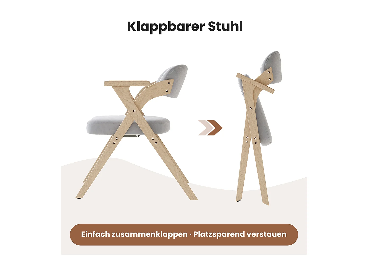 Set van 4 opvouwbare eetkamerstoelen - opvouwbaar en opbergbaar - fluwelen kussen - 64,5 x 66,5 x 73 cm - hout - grijs