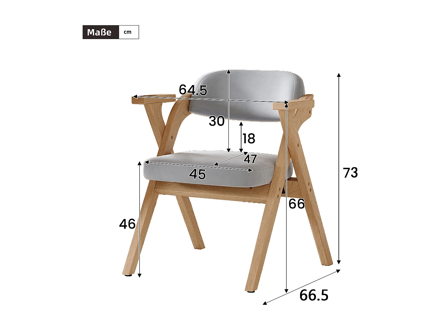 Set van 4 opvouwbare eetkamerstoelen - opvouwbaar en opbergbaar - fluwelen kussen - 64,5 x 66,5 x 73 cm - hout - grijs