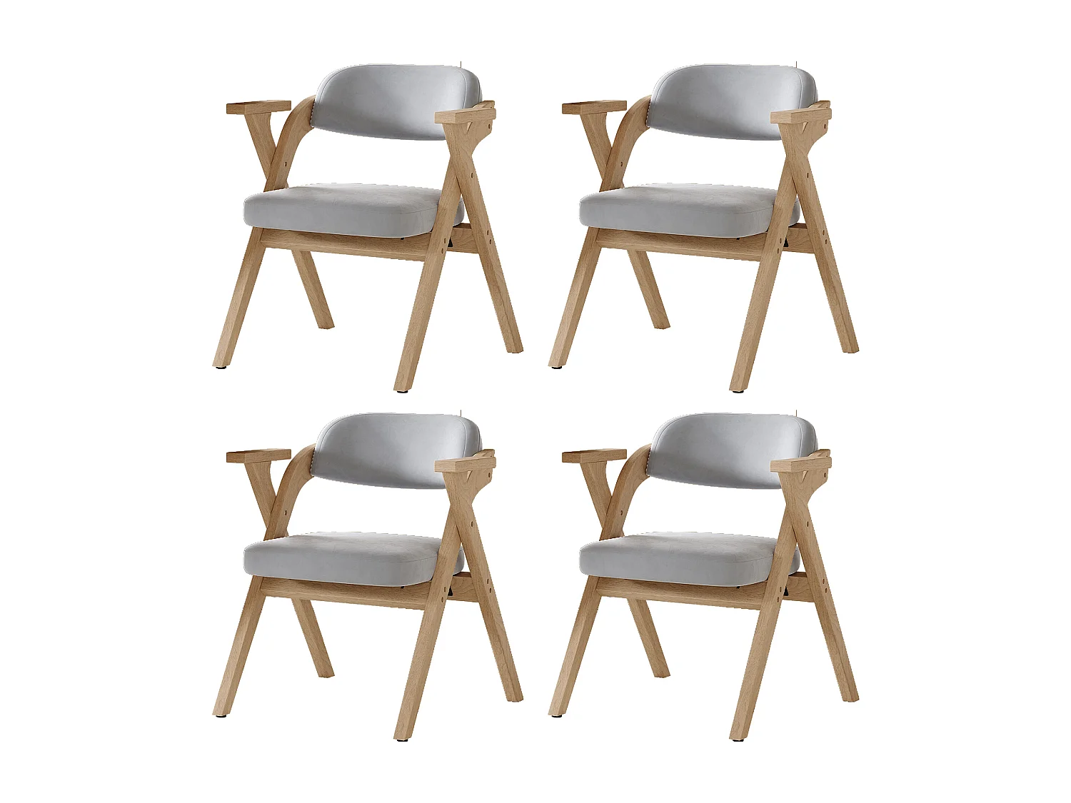Set van 4 opvouwbare eetkamerstoelen - opvouwbaar en opbergbaar - fluwelen kussen - 64,5 x 66,5 x 73 cm - hout - grijs
