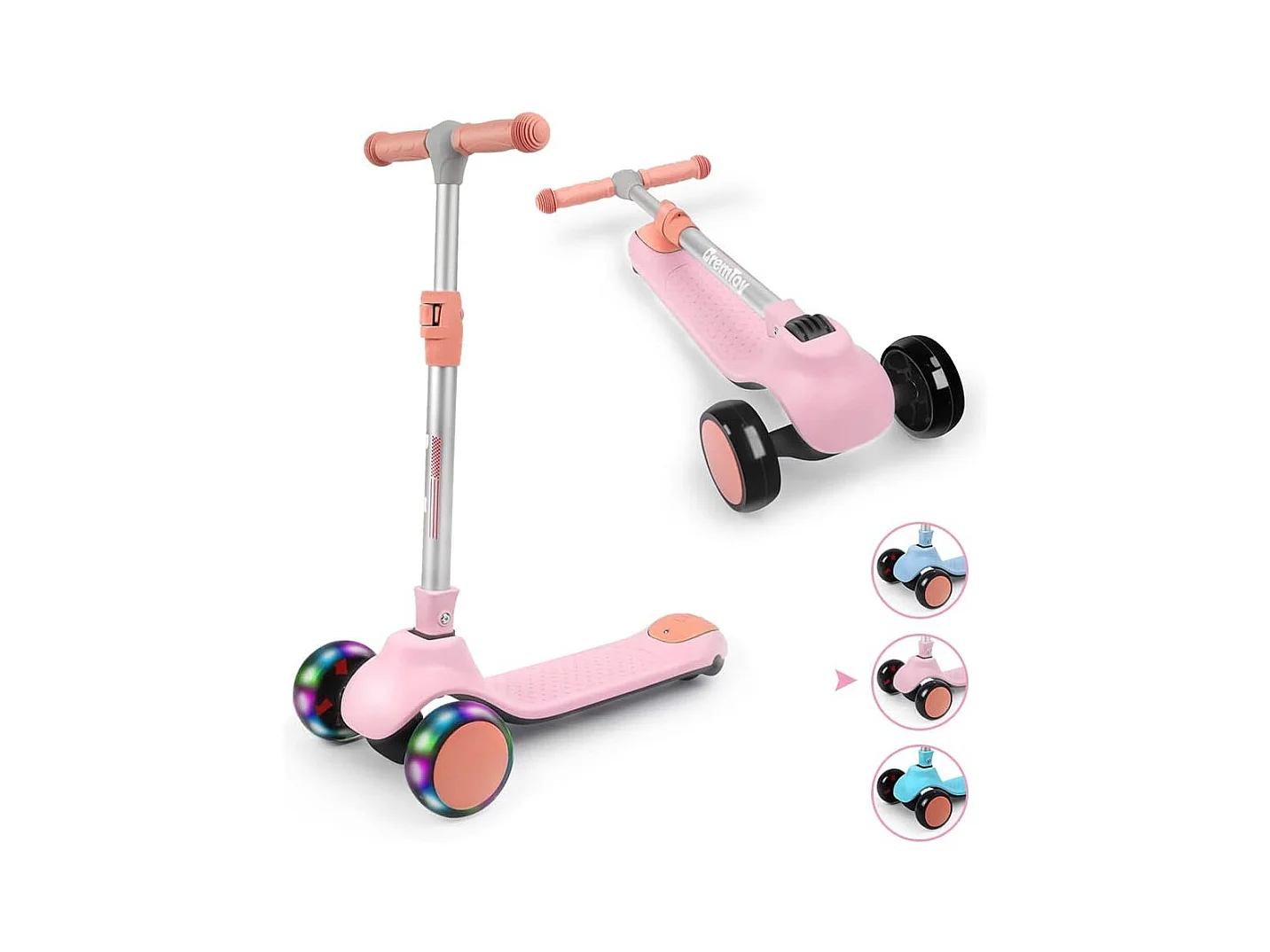 Trottinette pour Enfants BremToy - Trottinette avec Guidon Réglable en Hauteur et Roues LED
