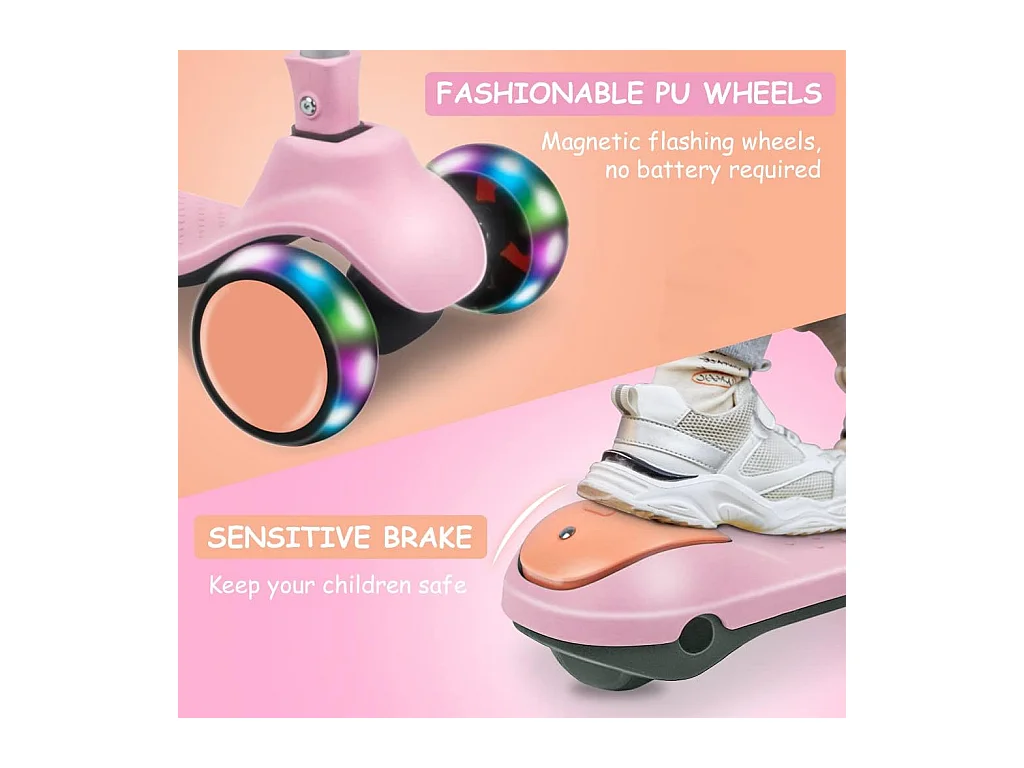 Trottinette pour Enfants BremToy - Trottinette avec Guidon Réglable en Hauteur et Roues LED