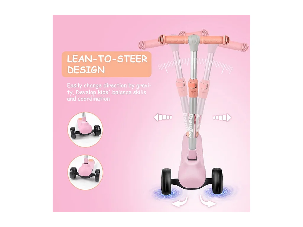 Trottinette pour Enfants BremToy - Trottinette avec Guidon Réglable en Hauteur et Roues LED