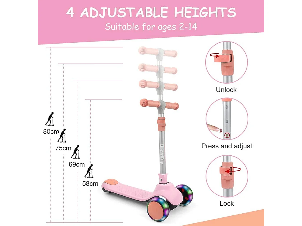 BremToy Kinderstep - Step met Hoogteverstelbaar Stuur en LED-Wielen