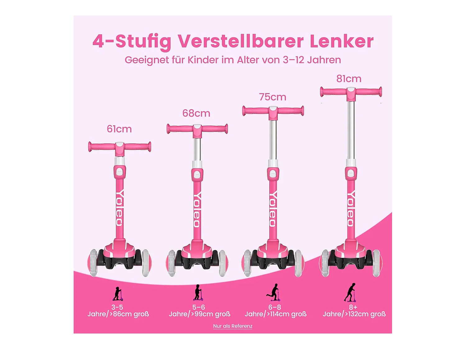 Trottinette Enfant YOLEO avec 4 Hauteurs Réglables, Roues Lumineuses LED, pour 3-12 Ans