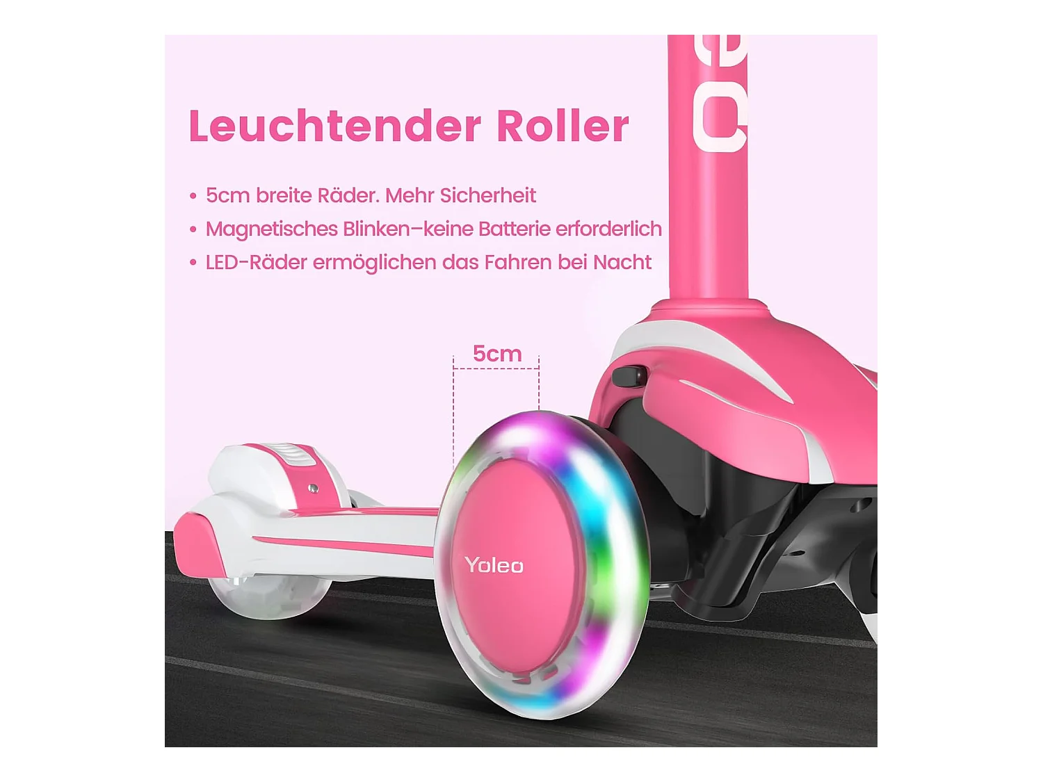 Trottinette Enfant YOLEO avec 4 Hauteurs Réglables, Roues Lumineuses LED, pour 3-12 Ans