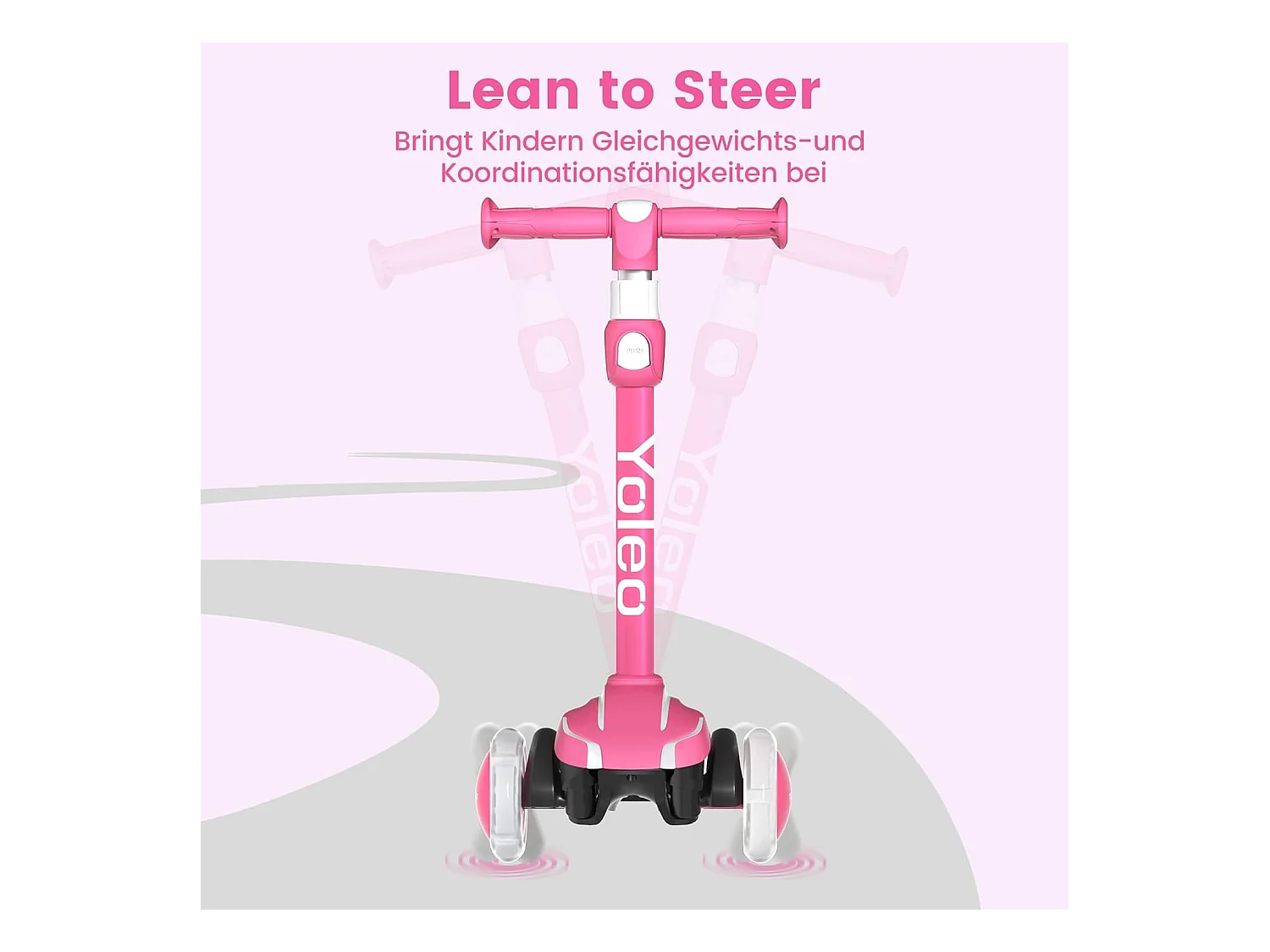 Trottinette Enfant YOLEO avec 4 Hauteurs Réglables, Roues Lumineuses LED, pour 3-12 Ans