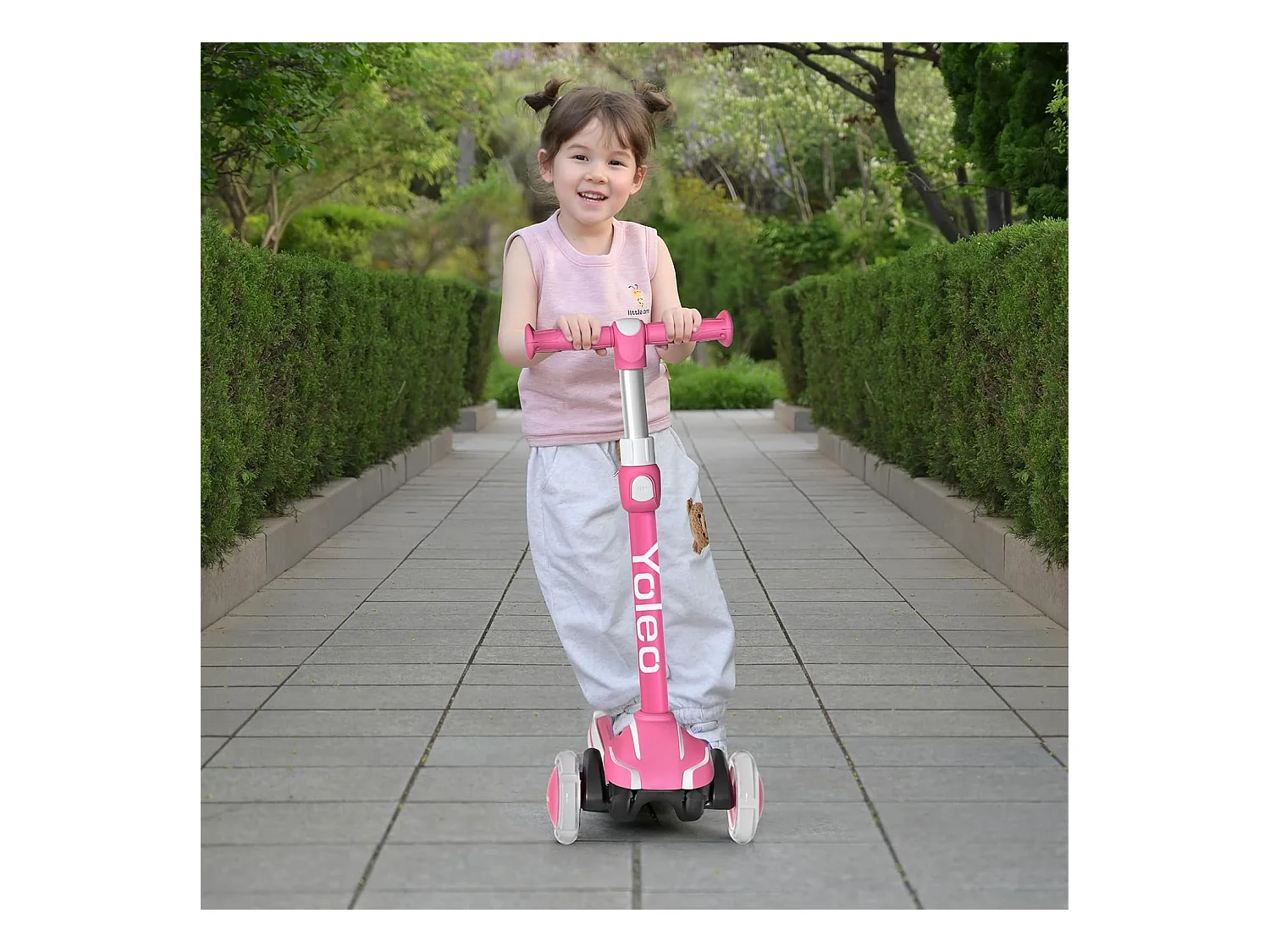 Trottinette Enfant YOLEO avec 4 Hauteurs Réglables, Roues Lumineuses LED, pour 3-12 Ans
