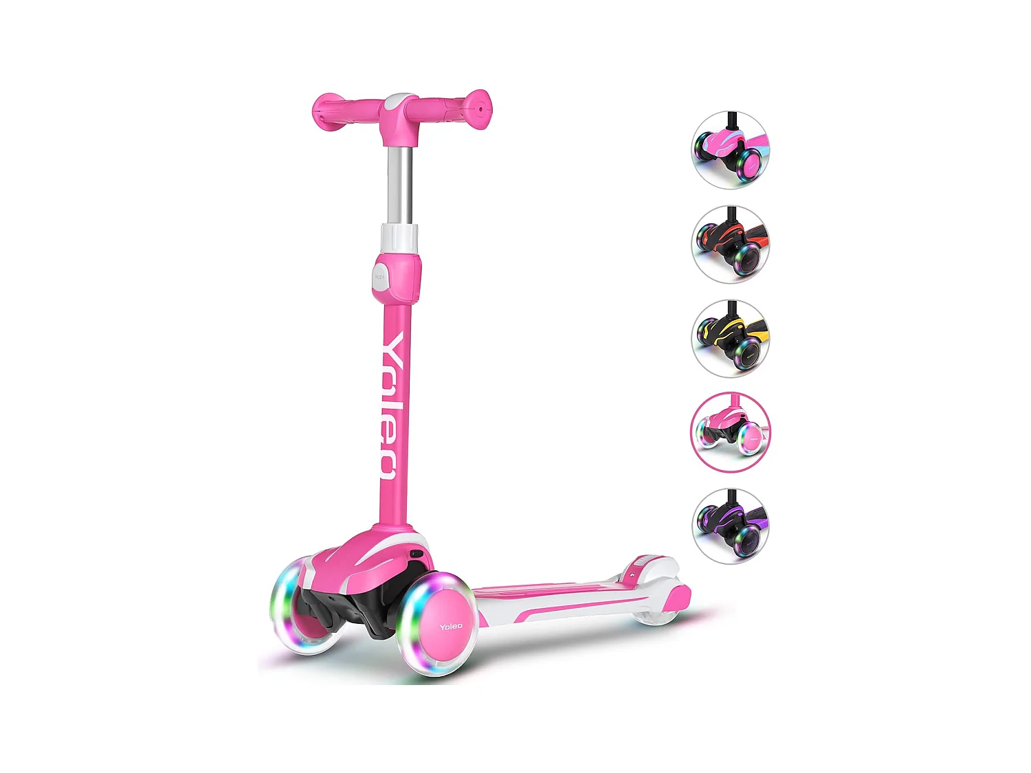 Monopattino Bambini YOLEO con 4 Altezze Regolabili, Ruote Luminose LED, per 3-12 Anni
