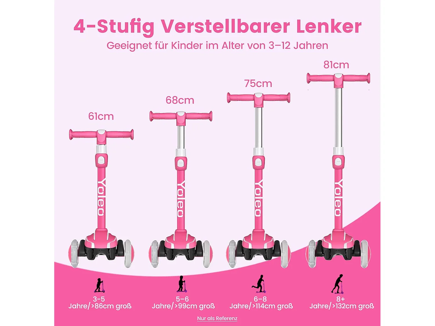 YOLEO Kinderstep met 4 Hoogteverstellingen, LED Lichtgevende Wielenen, voor 3-12 Jaar