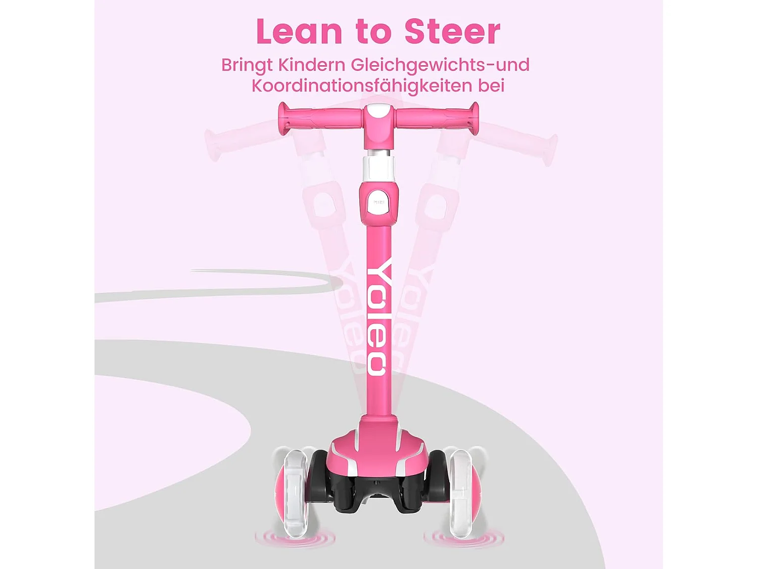 YOLEO Kinderstep met 4 Hoogteverstellingen, LED Lichtgevende Wielenen, voor 3-12 Jaar