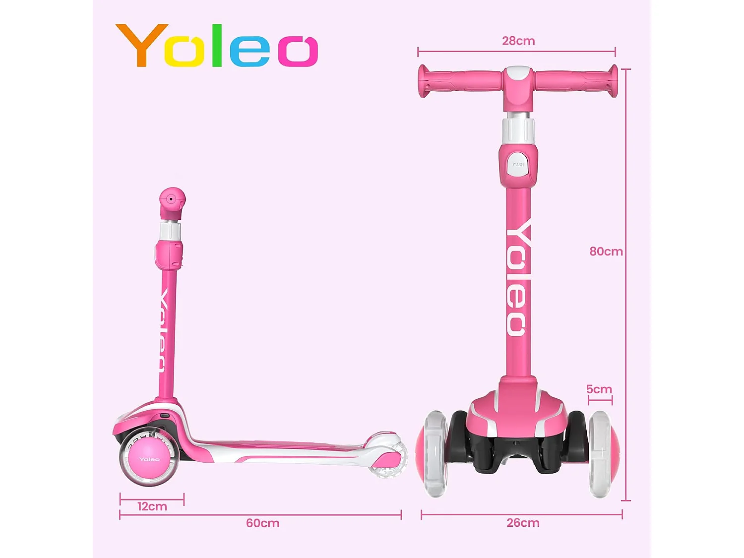 YOLEO Kinderstep met 4 Hoogteverstellingen, LED Lichtgevende Wielenen, voor 3-12 Jaar