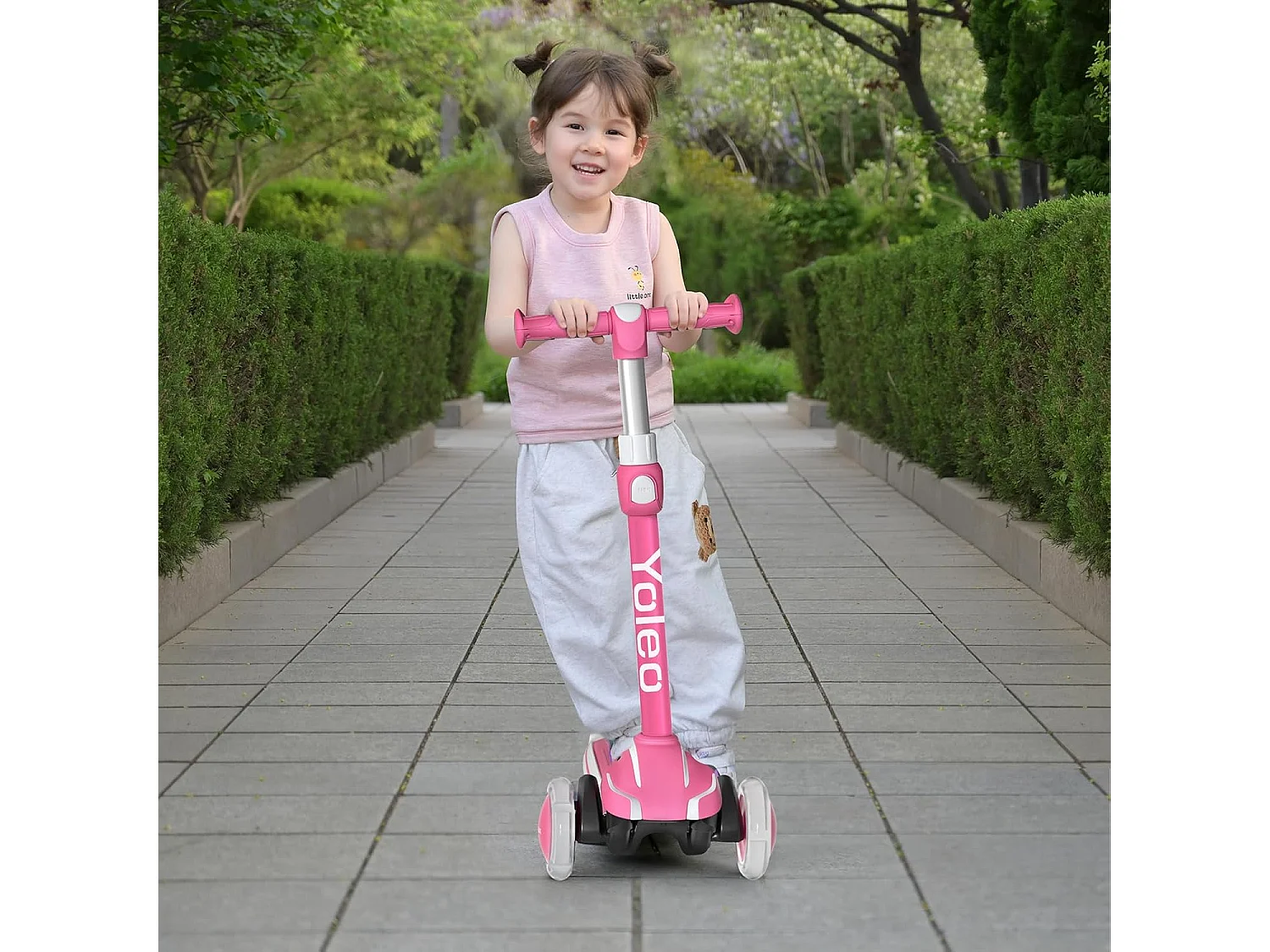 YOLEO Kinderstep met 4 Hoogteverstellingen, LED Lichtgevende Wielenen, voor 3-12 Jaar