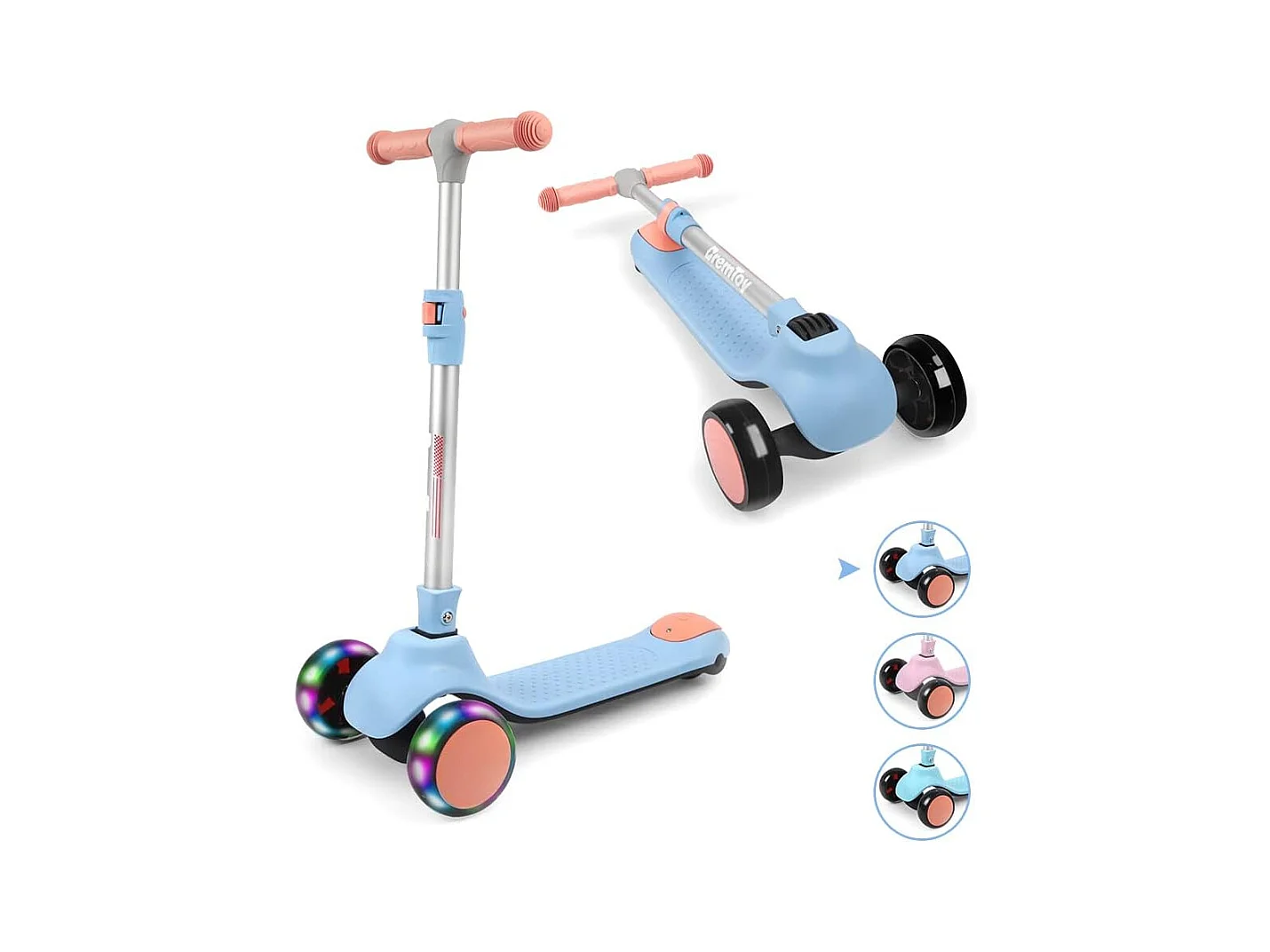 Trottinette pour Enfants BremToy - Trottinette avec Guidon Réglable en Hauteur et Roues LED