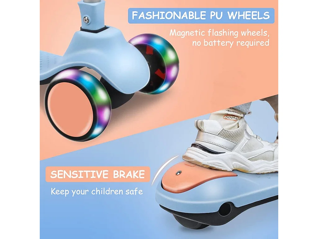 Trottinette pour Enfants BremToy - Trottinette avec Guidon Réglable en Hauteur et Roues LED