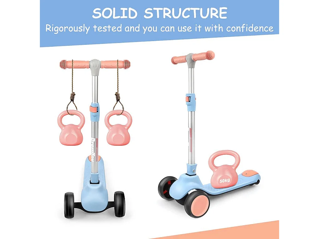 Trottinette pour Enfants BremToy - Trottinette avec Guidon Réglable en Hauteur et Roues LED