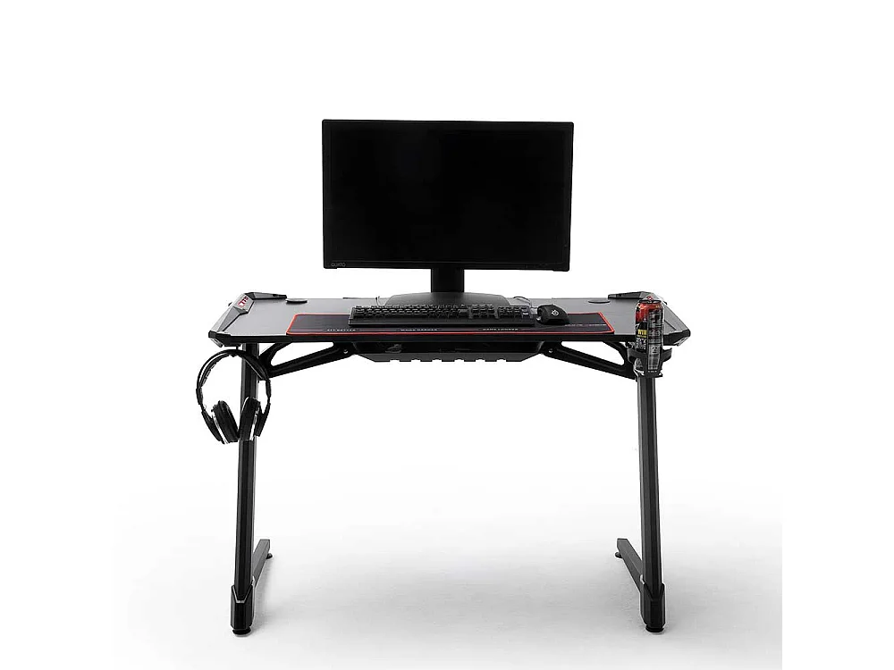 Schreibtisch in Schwarz LED Beleuchtung und Kabeldurchlass