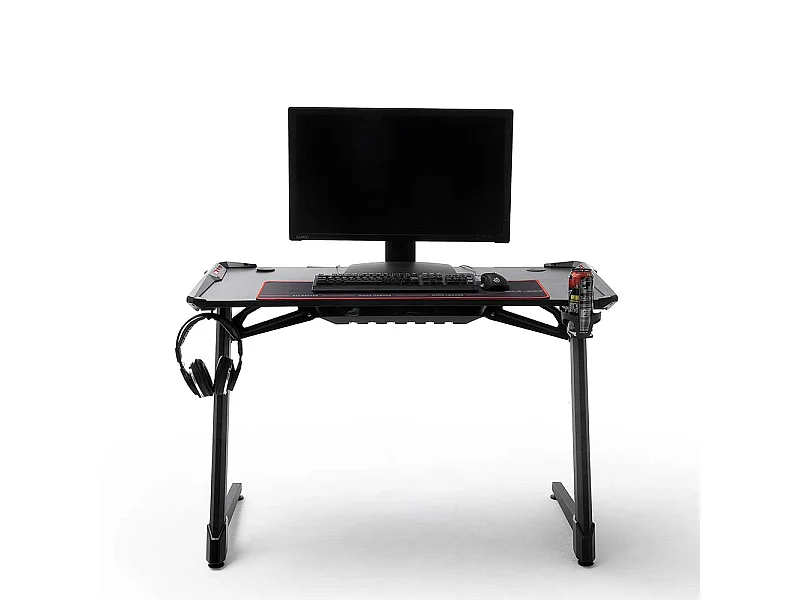 Schreibtisch in Schwarz LED Beleuchtung und Kabeldurchlass