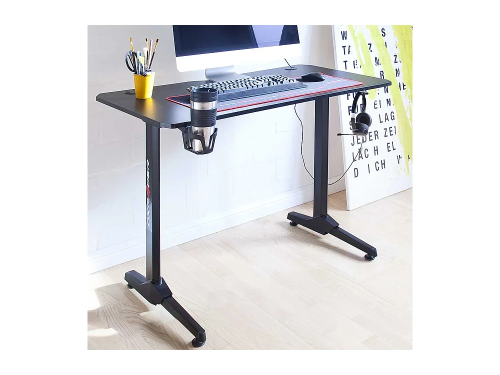 Gaming Schreibtisch in Schwarz Getr�nkehalter