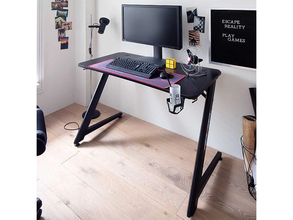 Designschreibtisch in Schwarz Kabeldurchlass