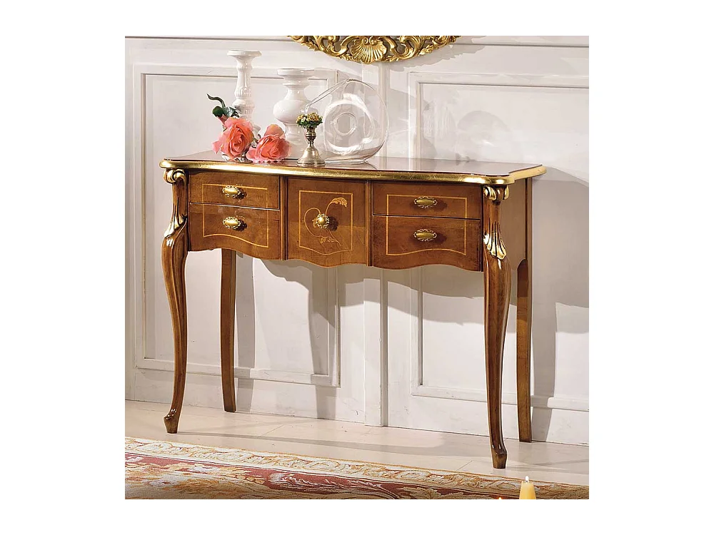 Tischkonsole in Nussbaumfarben fünf Schubladen