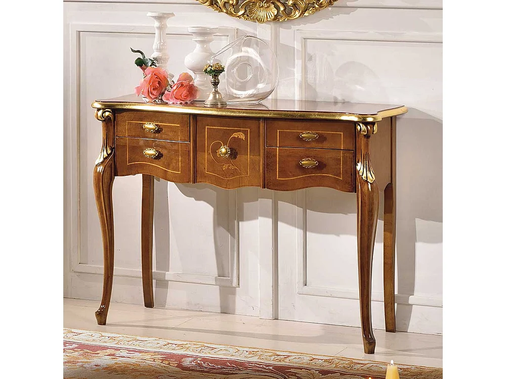 Tischkonsole in Nussbaumfarben fünf Schubladen