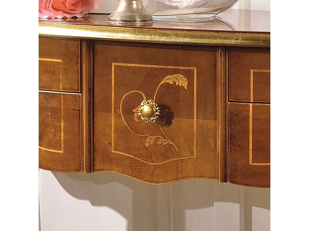 Tischkonsole in Nussbaumfarben fünf Schubladen