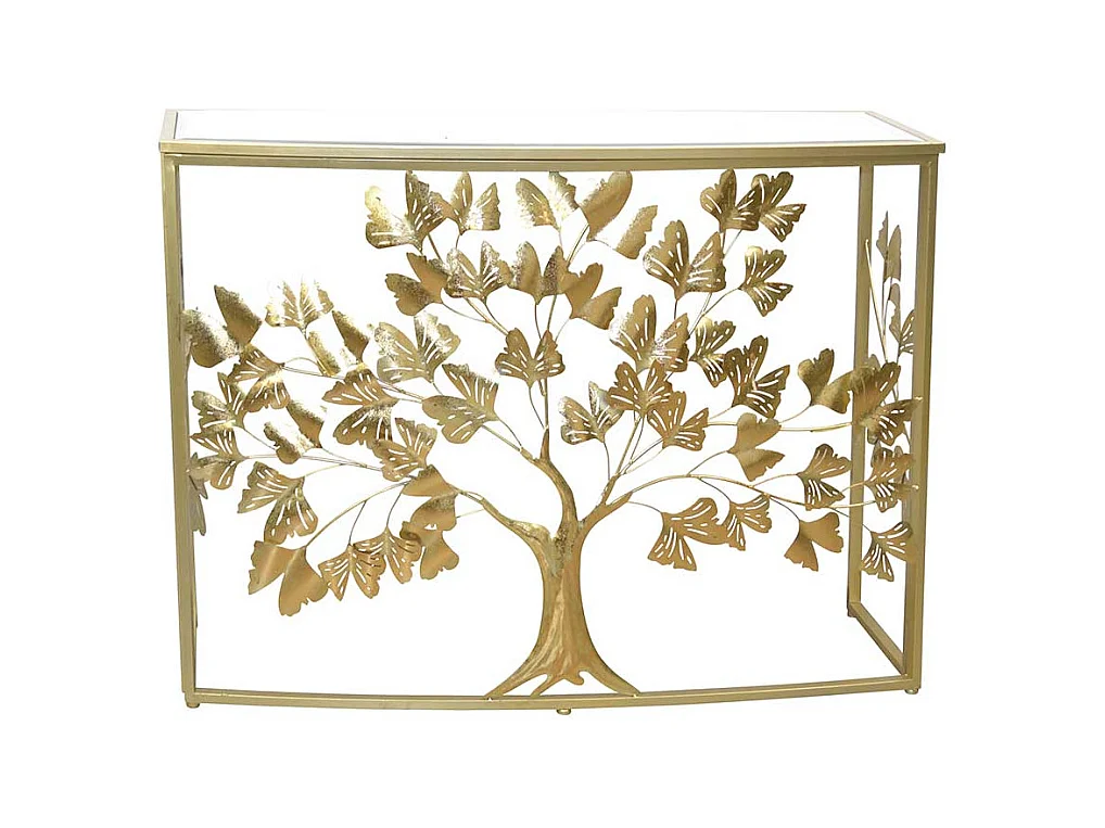 Metall Konsolentisch in Goldfarben Baum Motiv
