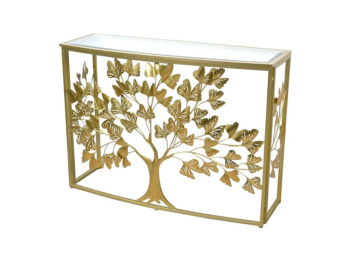 Metall Konsolentisch in Goldfarben Baum Motiv