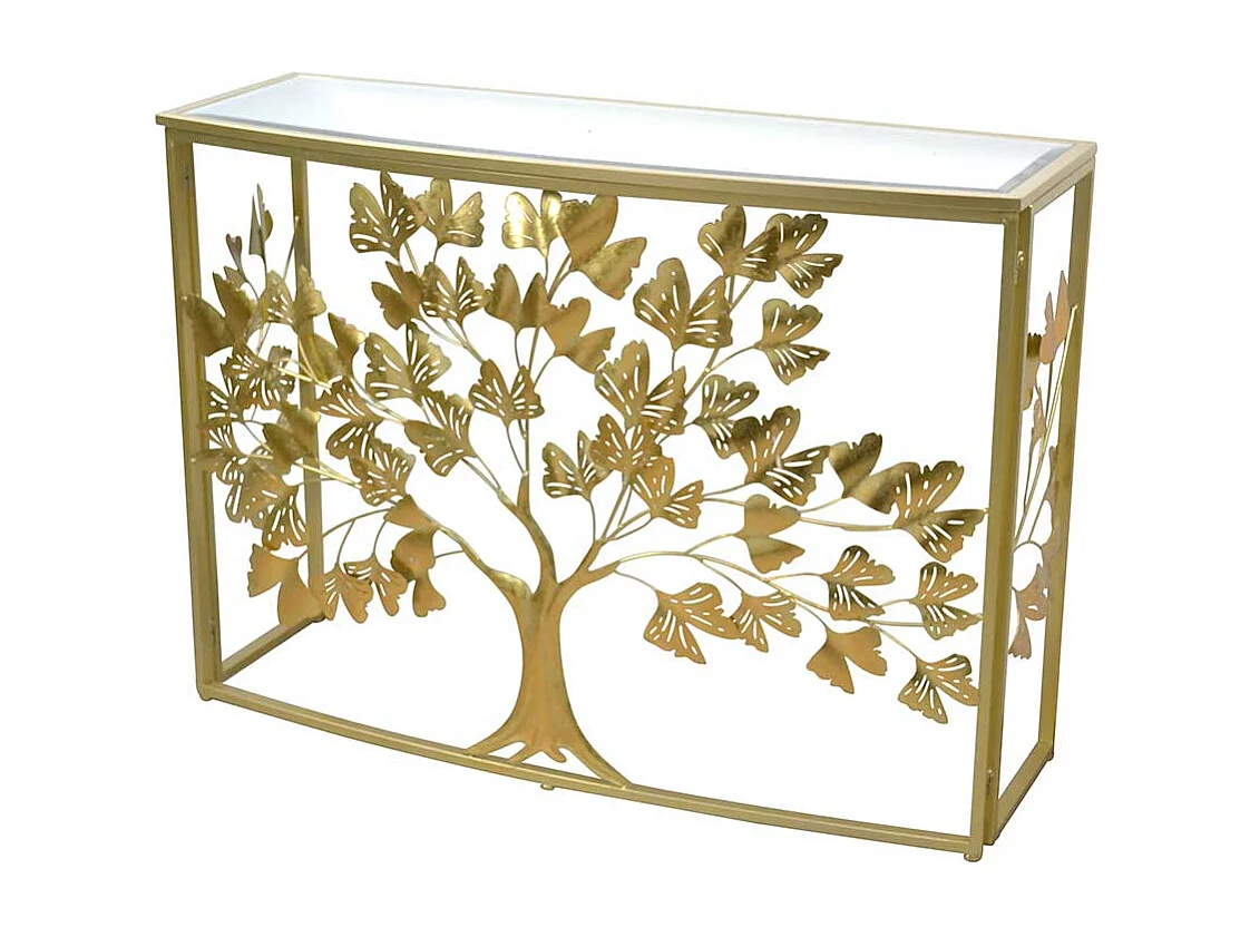 Metall Konsolentisch in Goldfarben Baum Motiv
