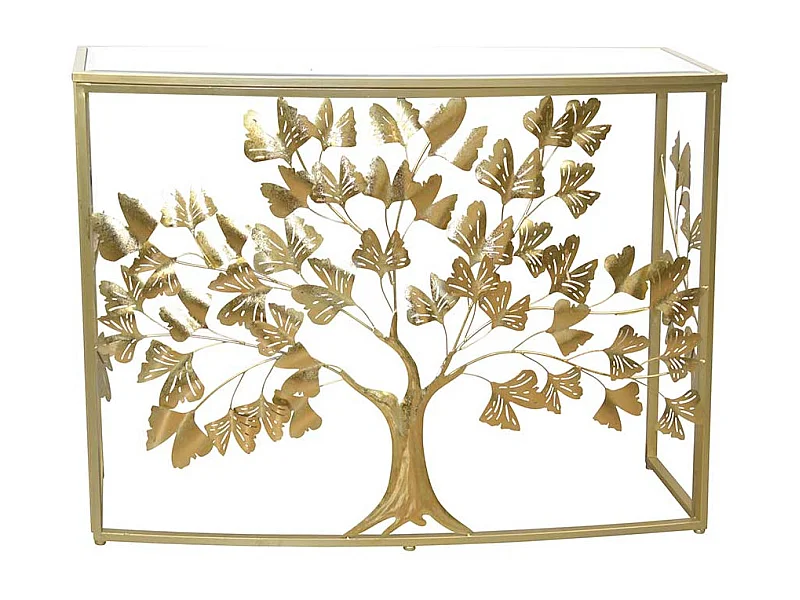 Metall Konsolentisch in Goldfarben Baum Motiv