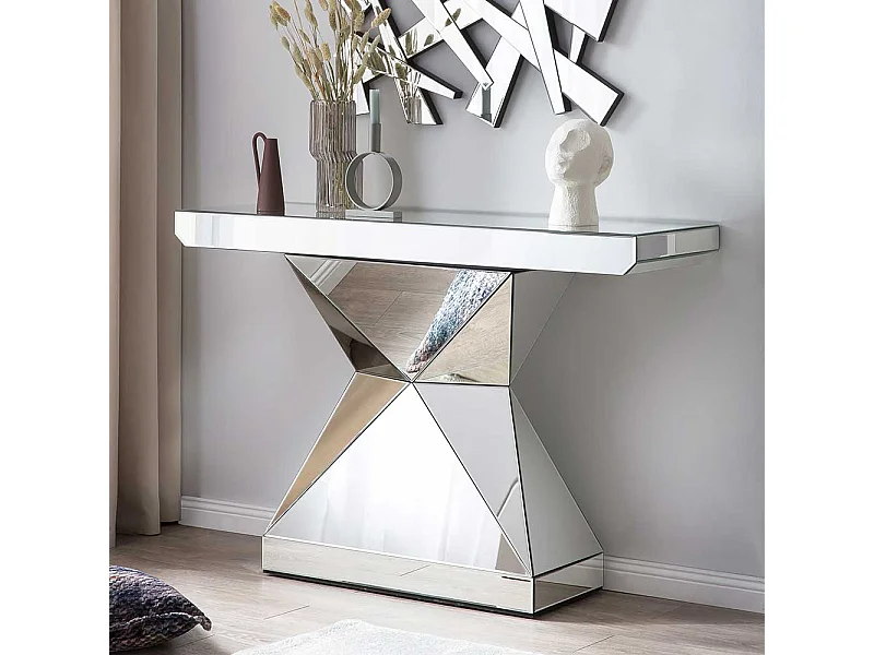 Design Konsolentisch aus Spiegelglas rechteckiger Tischplatte