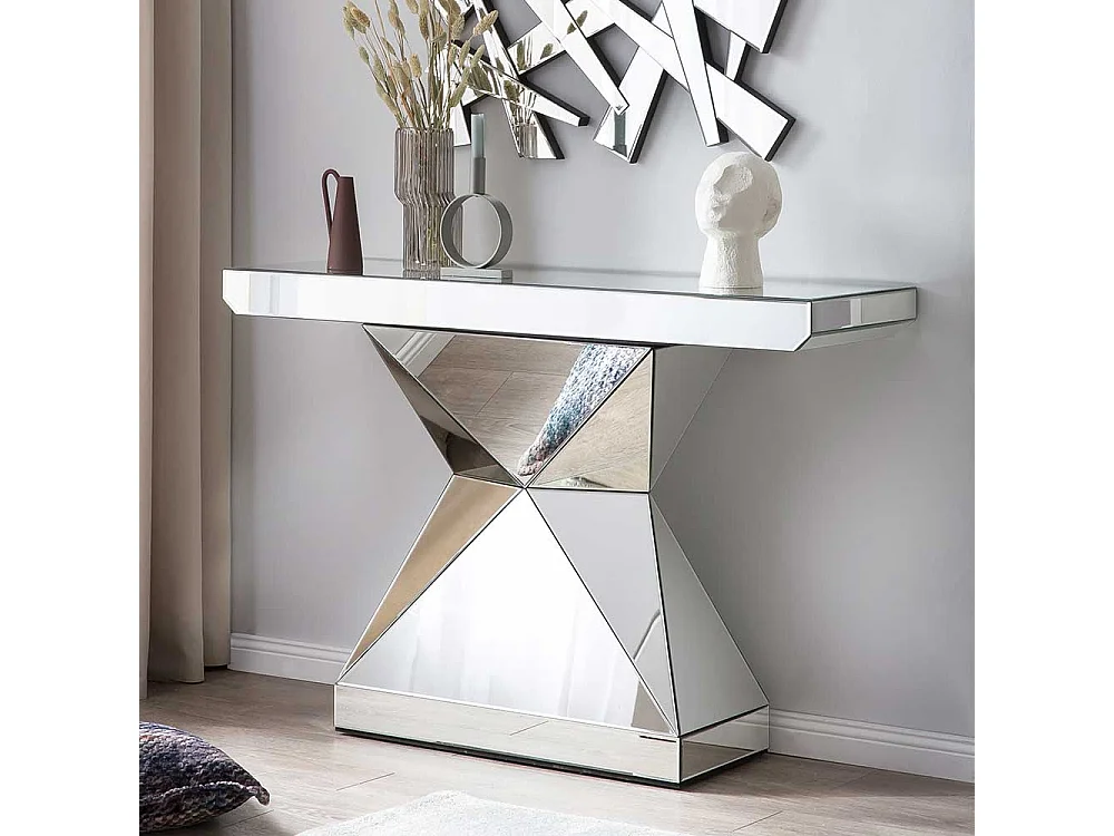 Design Konsolentisch aus Spiegelglas rechteckiger Tischplatte