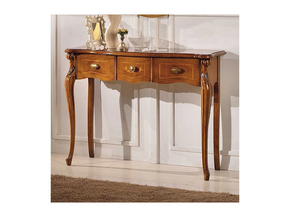 Tischkonsole in Nussbaumfarben drei Schubladen