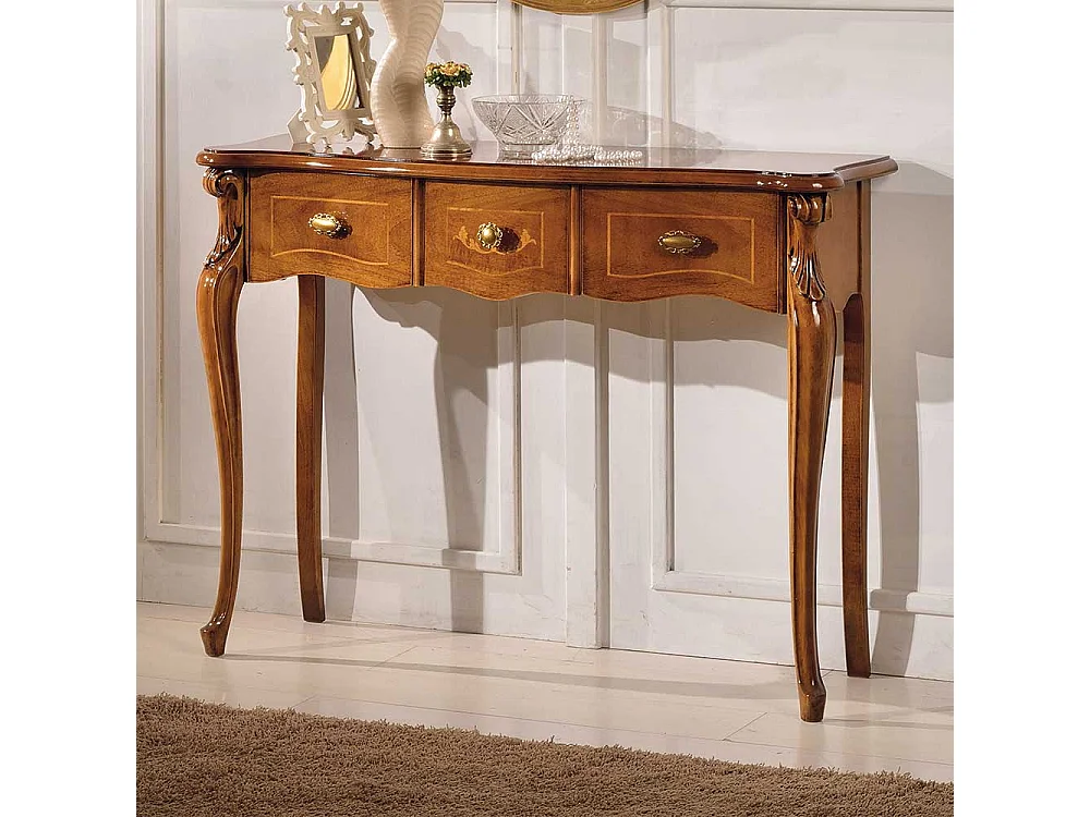 Tischkonsole in Nussbaumfarben drei Schubladen