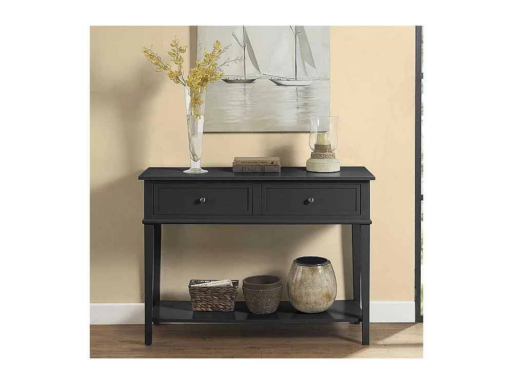Schwarzer Konsolentisch im Landhausstil zwei Schubladen