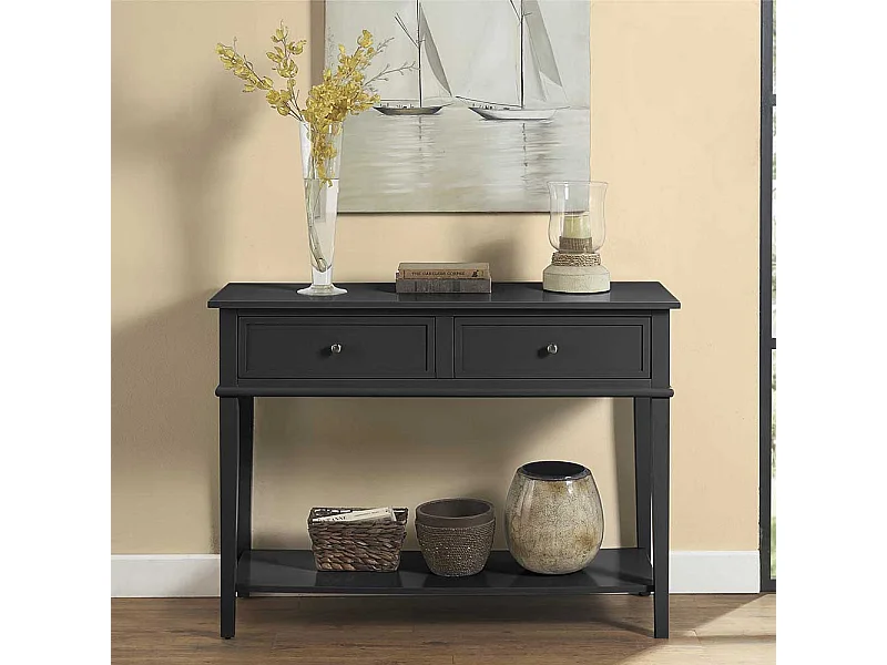 Schwarzer Konsolentisch im Landhausstil zwei Schubladen