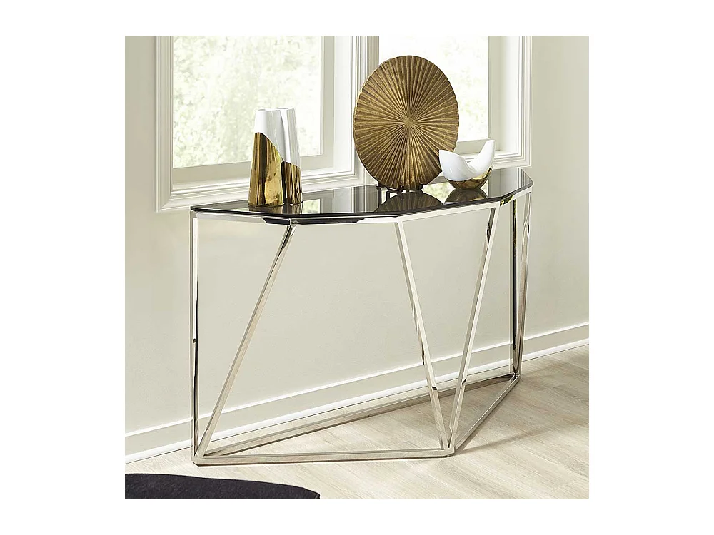 Glas Konsolentisch mit Trapezgestell aus Edelstahl 140 cm breit