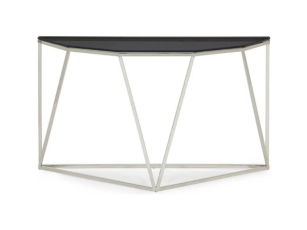 Glas Konsolentisch mit Trapezgestell aus Edelstahl 140 cm breit