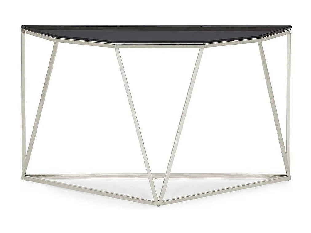 Glas Konsolentisch mit Trapezgestell aus Edelstahl 140 cm breit