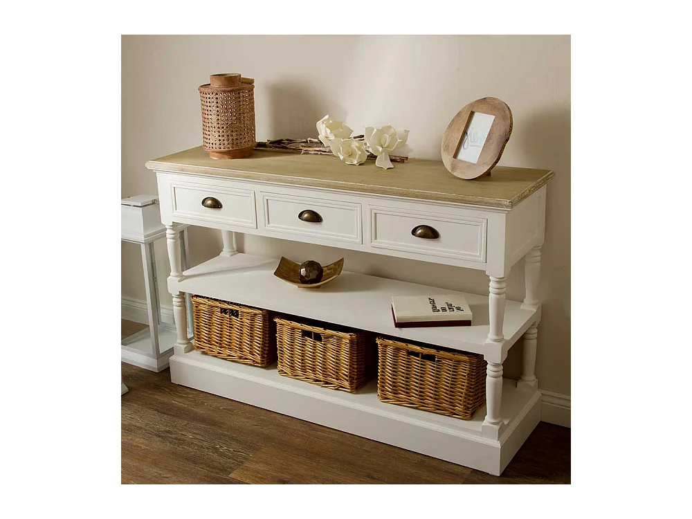 Landhaus Konsolentisch mit Körben Weiß