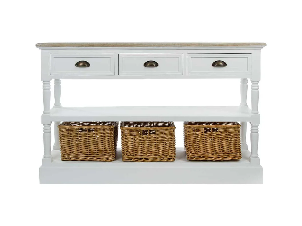 Landhaus Konsolentisch mit Körben Weiß