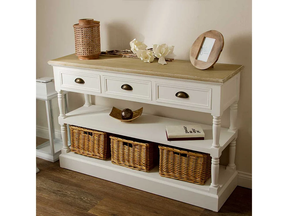 Landhaus Konsolentisch mit Körben Weiß