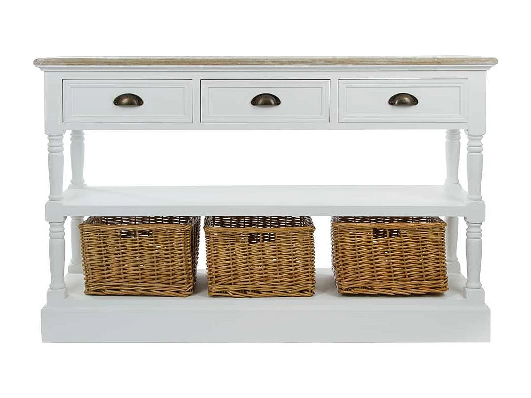 Landhaus Konsolentisch mit Körben Weiß