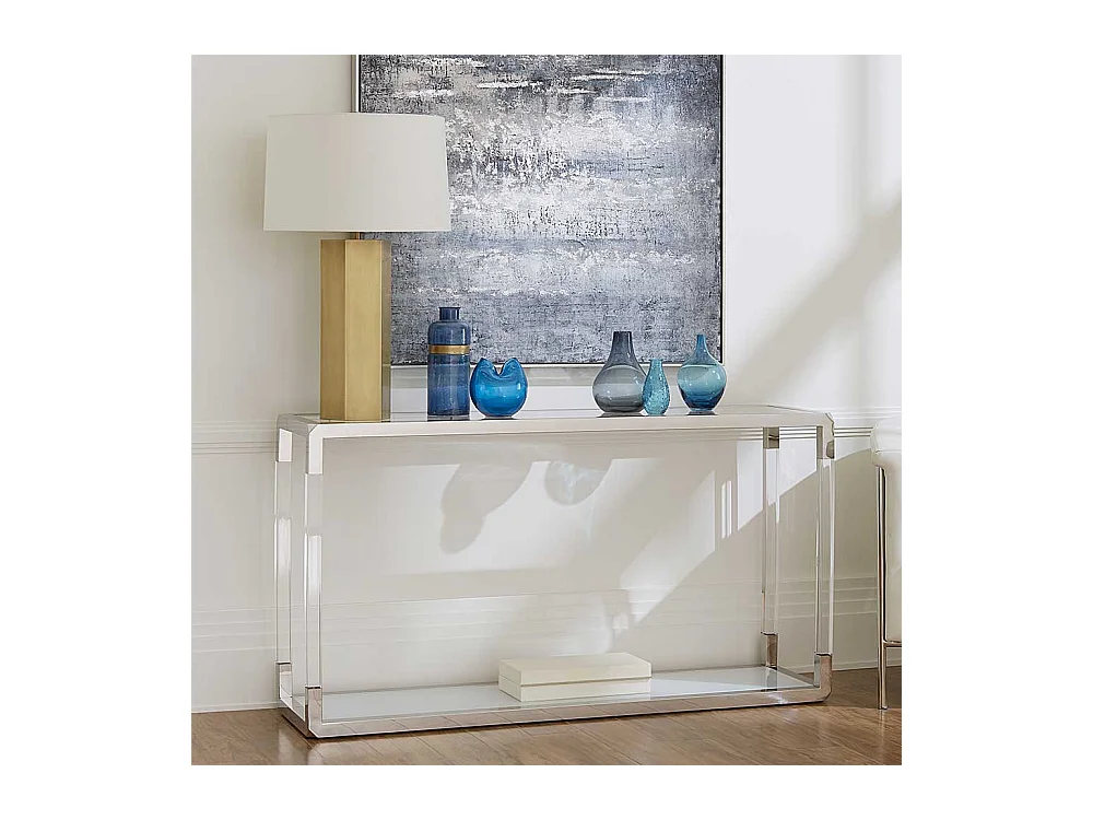 Design Konsolentisch in Weiß und Transparent Edelstahl und Glas