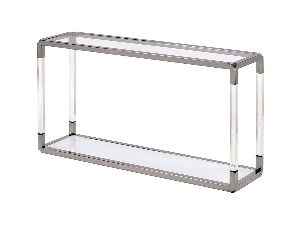 Design Konsolentisch in Weiß und Transparent Edelstahl und Glas