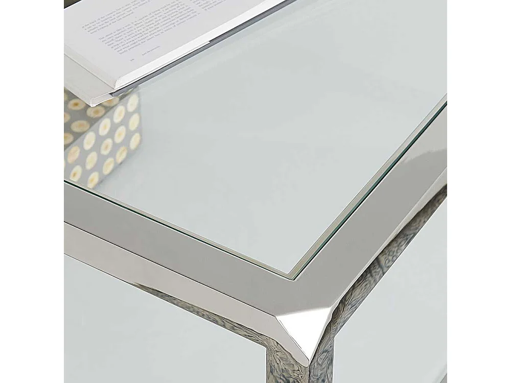 Design Konsolentisch in Weiß und Transparent Edelstahl und Glas