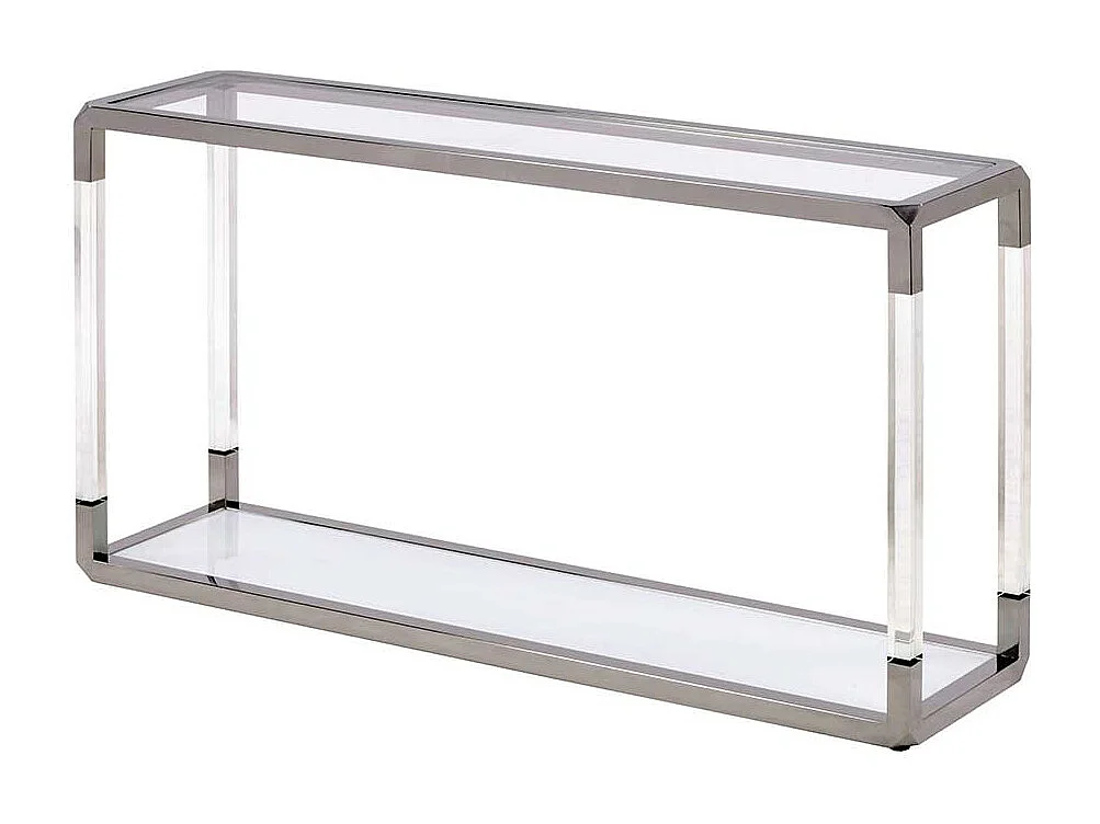 Design Konsolentisch in Weiß und Transparent Edelstahl und Glas