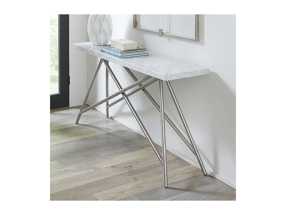 Marmor Konsolentisch in Weiß Vierfußgestell aus Edelstahl