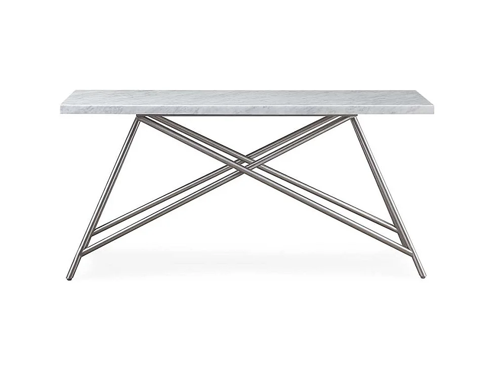 Marmor Konsolentisch in Weiß Vierfußgestell aus Edelstahl