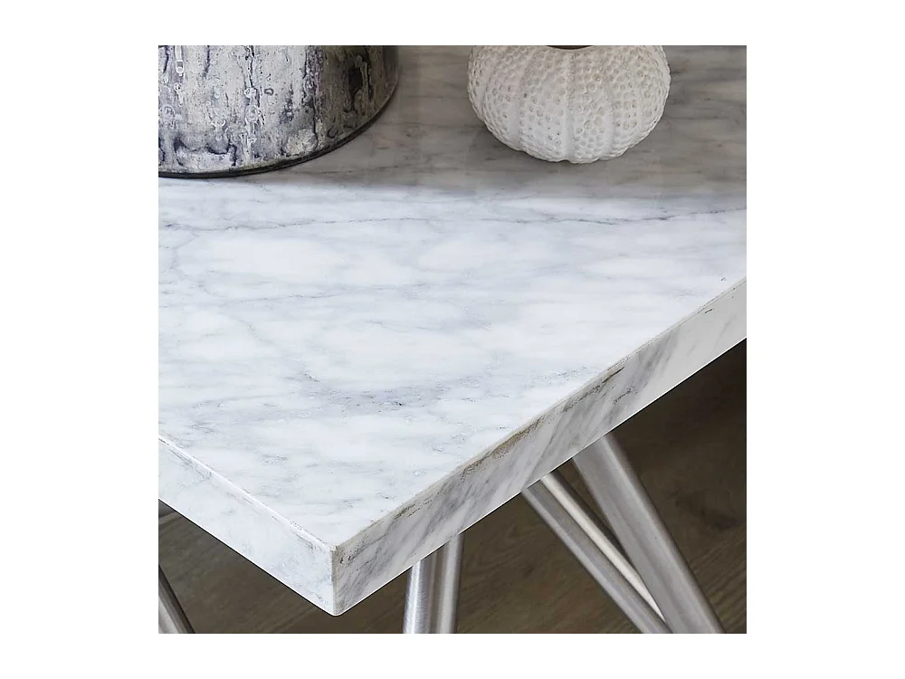 Marmor Konsolentisch in Weiß Vierfußgestell aus Edelstahl